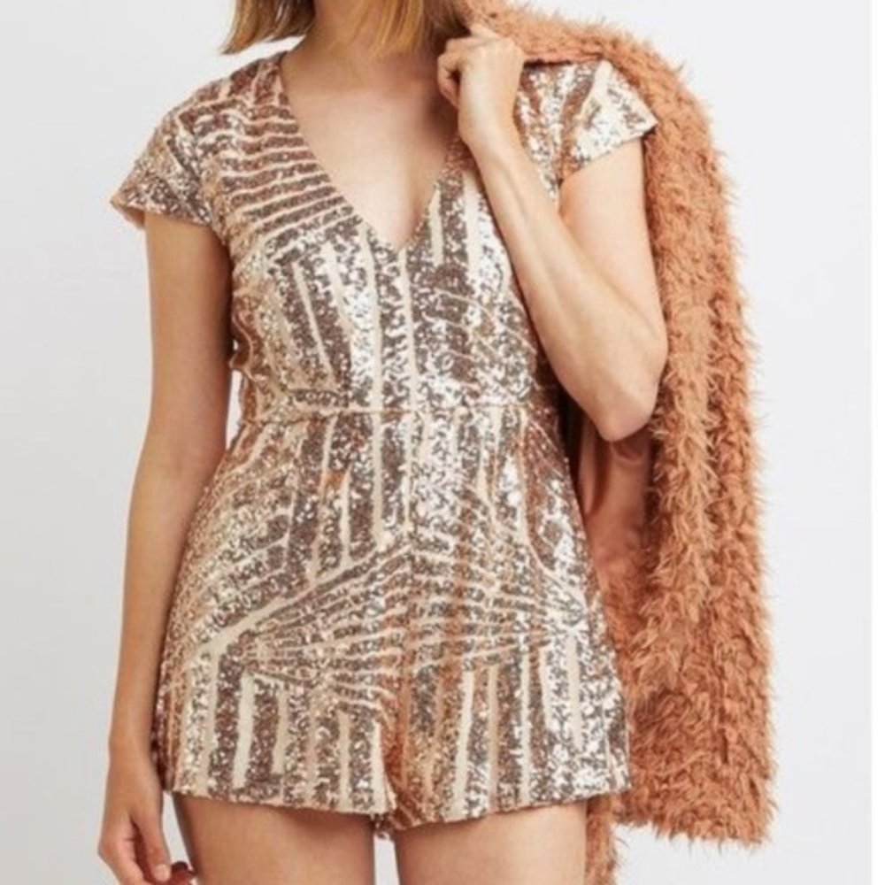 Charlotte Russe Rose Gold Sequin Romper w/ Zipper